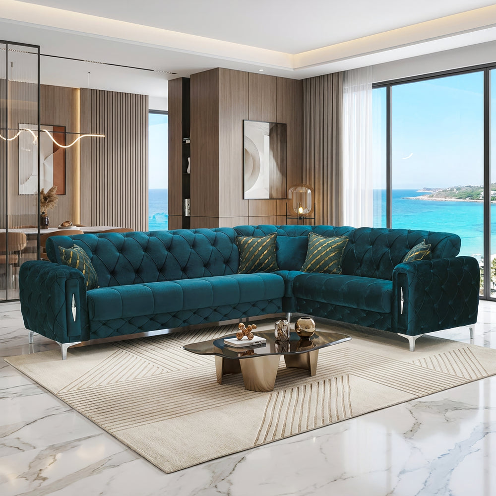 Monaco Lux Sofa Set & Corner – Premium Fabric, Deep Button Tufted, Luxury Living Room