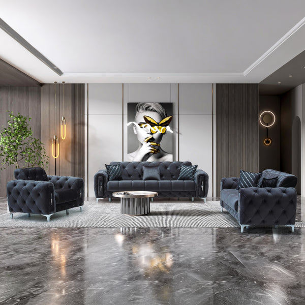 Monaco Lux Sofa Set & Corner – Premium Fabric, Deep Button Tufted, Luxury Living Room