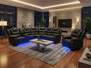 Oxford Black Leather Sofa set | Electric Recliner