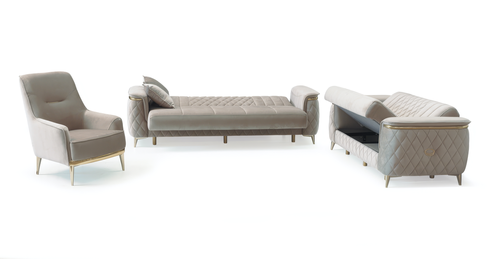 Monaco Elite Sofa Suite  – Luxury Velvet Sofa Bed with Storage & Gold Trim