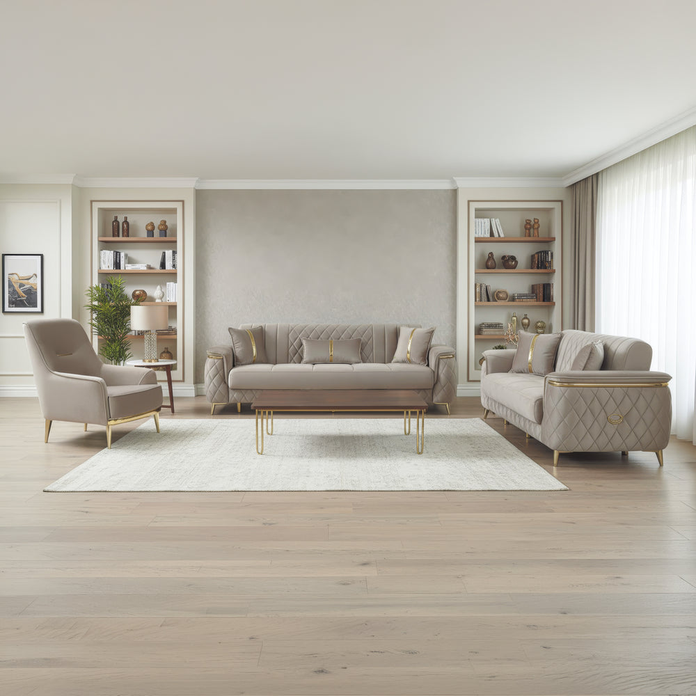 Monaco Elite Sofa Suite  – Luxury Velvet Sofa Bed with Storage & Gold Trim