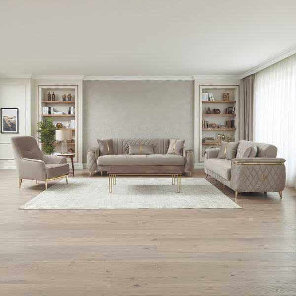 Monaco Elite Sofa Suite  – Luxury Velvet Sofa Bed with Storage & Gold Trim