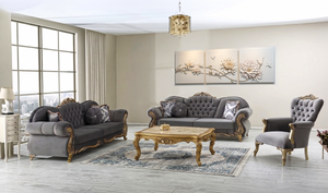 Brooklyn Lounge Sofa Set – Velvet Chesterfield Style with Gold Accents