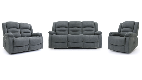 Ashford 3+2+1 Grey Fabric Electric Recliner Sofa Set – Luxury Home Cinema Suite
