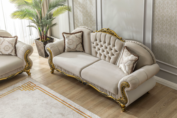 Brooklyn Lounge Sofa Set – Velvet Chesterfield Style with Gold Accents