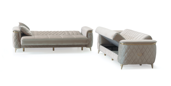 Monaco Elite Sofa Suite  – Luxury Velvet Sofa Bed with Storage & Gold Trim
