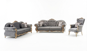 Brooklyn Lounge Sofa Set – Velvet Chesterfield Style with Gold Accents