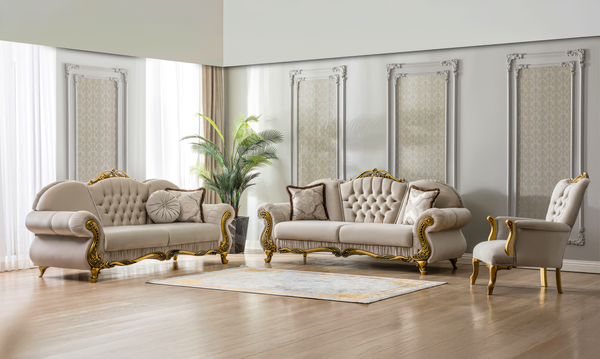 Brooklyn Lounge Sofa Set – Velvet Chesterfield Style with Gold Accents