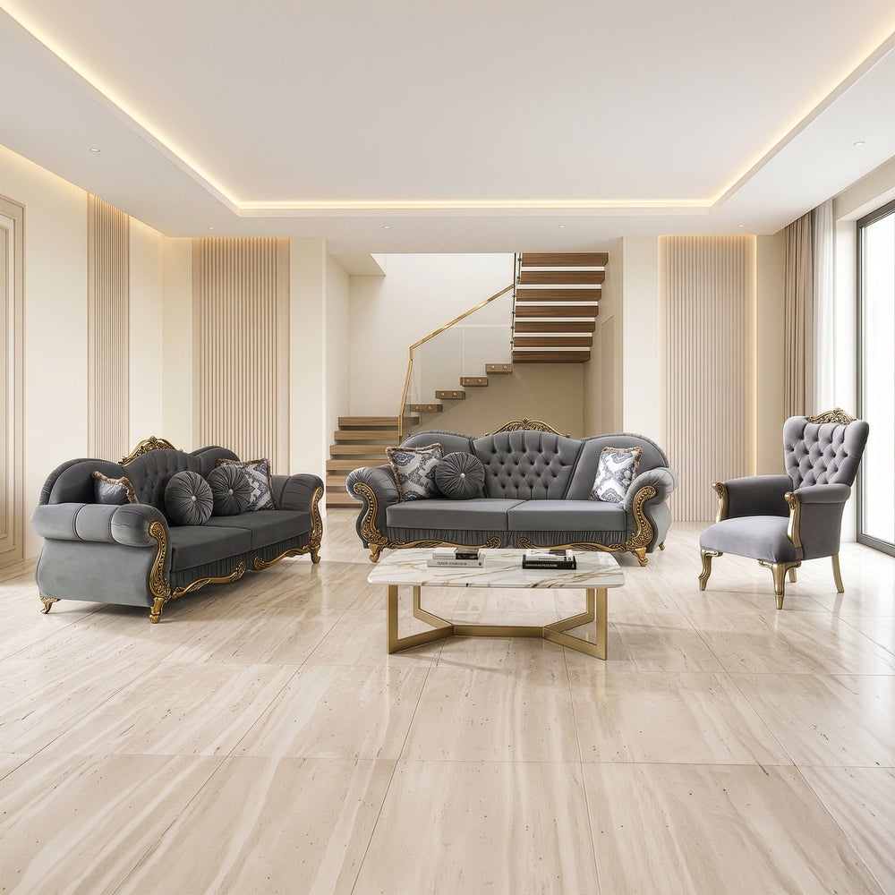 Brooklyn Lounge Sofa Set – Velvet Chesterfield Style with Gold Accents