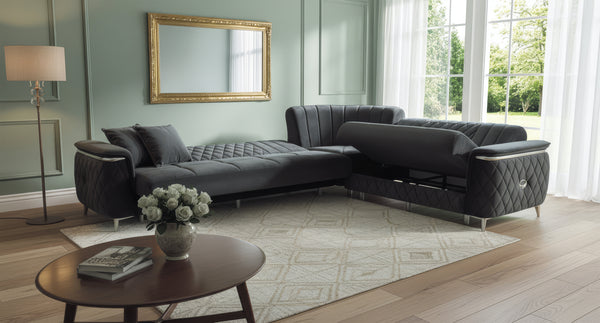 Monaco Elite Sofa Suite  – Luxury Velvet Sofa Bed with Storage & Gold Trim