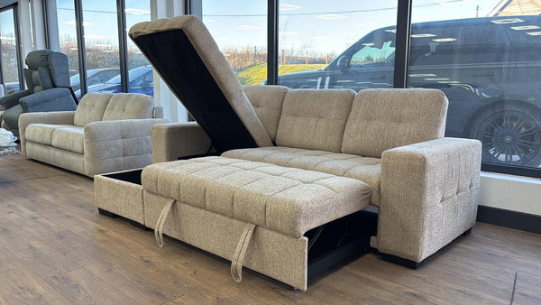 FRANCESCA FABRIC CORNER SOFA BED WITH BUILT-IN STORAGE
