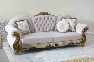 Brooklyn Lounge Sofa Set – Velvet Chesterfield Style with Gold Accents