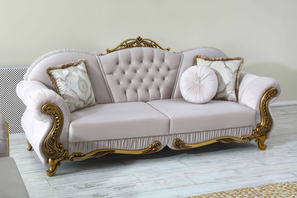 Brooklyn Lounge Sofa Set – Velvet Chesterfield Style with Gold Accents
