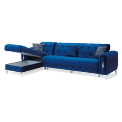 Monaco Relax Corner Sofa Bed with Storage – Luxury Fabric Chesterfield Sofa