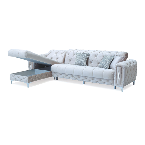 Monaco Relax Corner Sofa Bed with Storage – Luxury Fabric Chesterfield Sofa