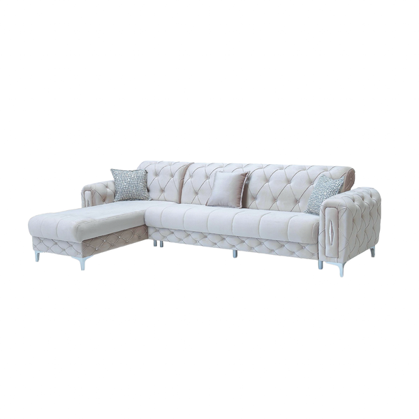 Monaco Relax Corner Sofa Bed with Storage – Luxury Fabric Chesterfield Sofa