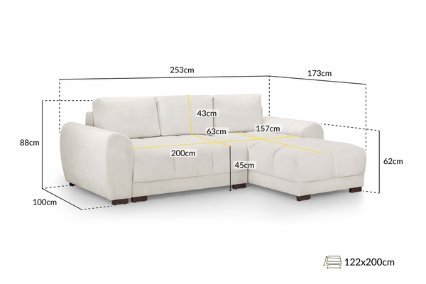 Nuvola Universal Corner Sofa Bed with Storage – Large Velvet Sofabed