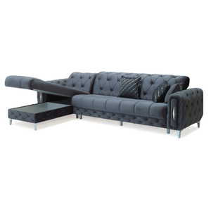 Monaco Relax Corner Sofa Bed with Storage – Luxury Fabric Chesterfield Sofa
