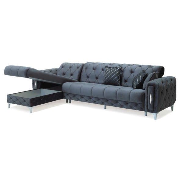 Monaco Relax Corner Sofa Bed with Storage – Luxury Fabric Chesterfield Sofa