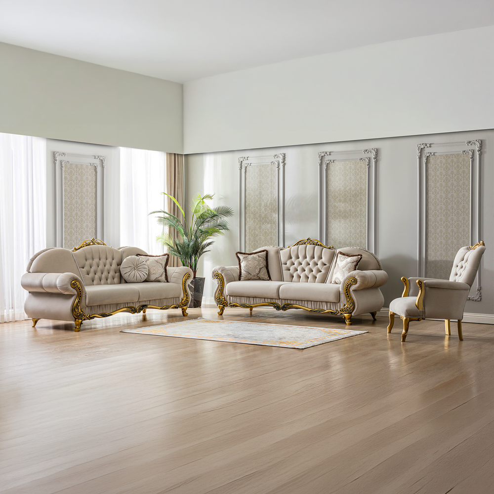 Brooklyn Lounge Sofa Set – Velvet Chesterfield Style with Gold Accents