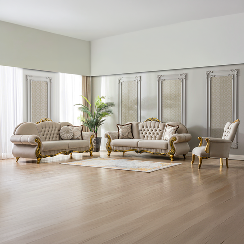 Brooklyn Lounge Sofa Set – Velvet Chesterfield Style with Gold Accents