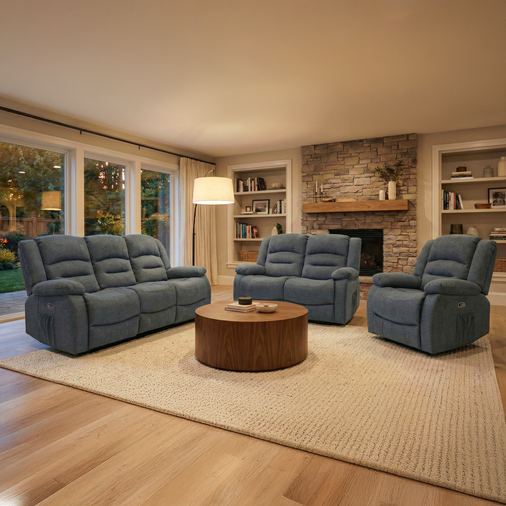 Ashford 3+2+1 Grey Fabric Electric Recliner Sofa Set – Luxury Home Cinema Suite