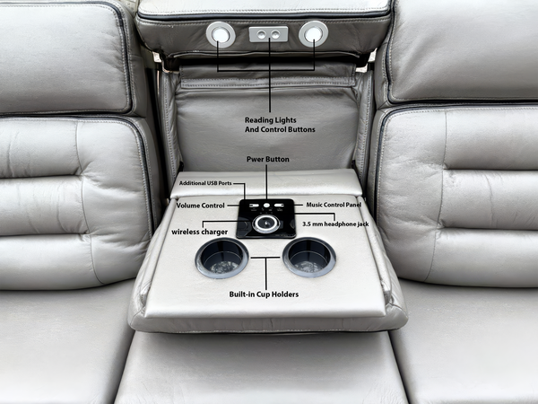 New York Electric Recliner Sofa Set with Wireless Charger Bluetooth Speakers