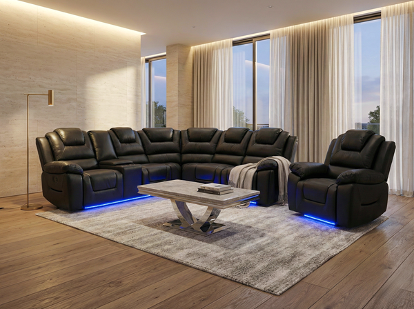 Oxford Black Leather Sofa set | Electric Recliner