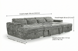 Jasmine U-Shape Corner Sofa Bed with Built-In Storage