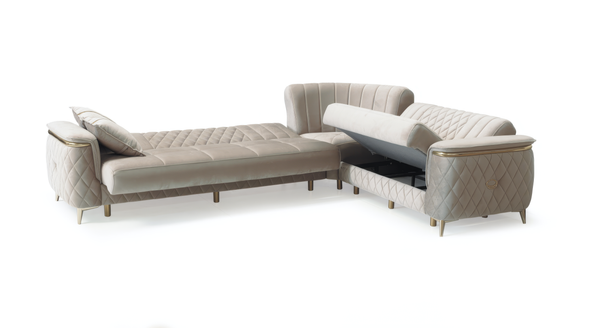 Monaco Elite Sofa Suite  – Luxury Velvet Sofa Bed with Storage & Gold Trim