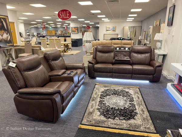 PRESTIA Premium Leather Electric Recliner Sofa Set with USB & Wireless Charging