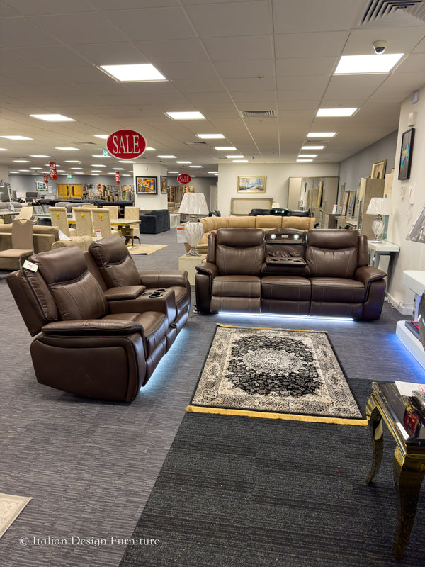 PRESTIA Premium Leather Electric Recliner Sofa Set with USB & Wireless Charging