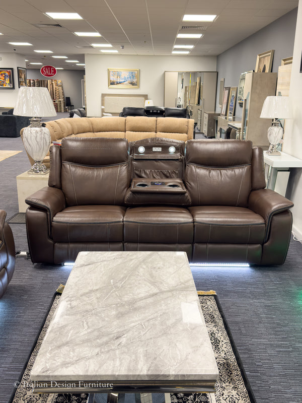 PRESTIA Premium Leather Electric Recliner Sofa Set with USB & Wireless Charging