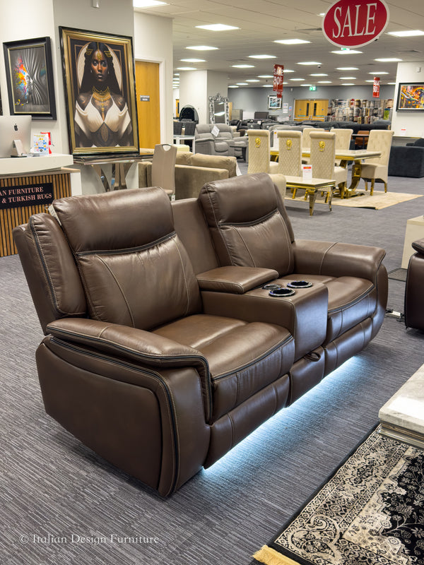 PRESTIA Premium Leather Electric Recliner Sofa Set with USB & Wireless Charging