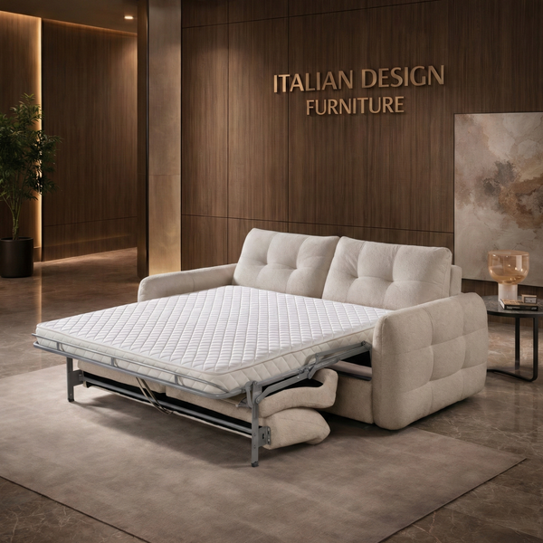 Atlas 3 Seater Sofa Bed with Pull-Out Mattress – Beige Fabric Sleeper Sofa