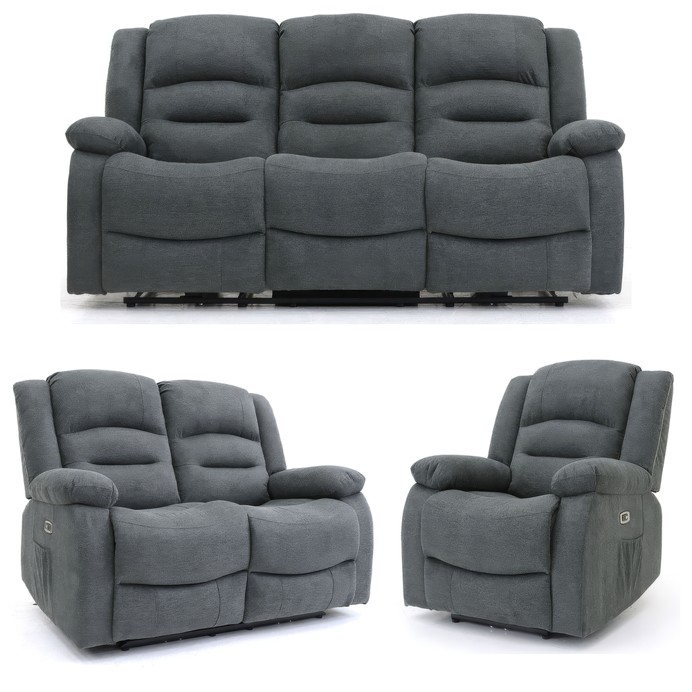 Ashford 3+2+1 Grey Fabric Electric Recliner Sofa Set – Luxury Home Cinema Suite