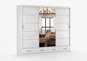 Florida 3 Door Sliding Mirror Wardrobe – Large Modern Bedroom Wardrobe with Drawers