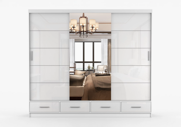 Florida 3 Door Sliding Mirror Wardrobe – Large Modern Bedroom Wardrobe with Drawers