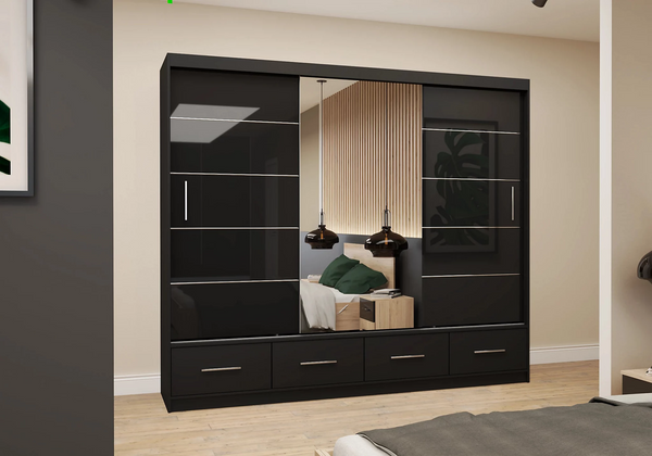 Florida 3 Door Sliding Mirror Wardrobe – Large Modern Bedroom Wardrobe with Drawers