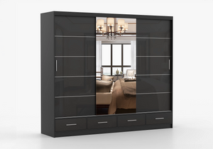 Florida 3 Door Sliding Mirror Wardrobe – Large Modern Bedroom Wardrobe with Drawers
