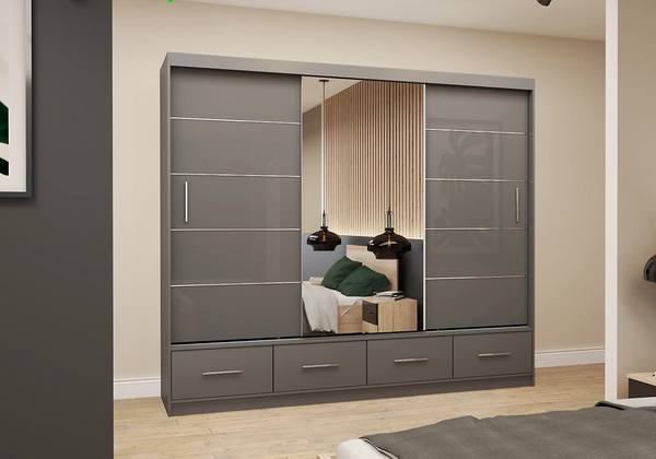Florida 3 Door Sliding Mirror Wardrobe – Large Modern Bedroom Wardrobe with Drawers