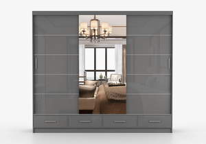 Florida 3 Door Sliding Mirror Wardrobe – Large Modern Bedroom Wardrobe with Drawers