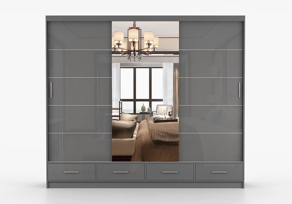 Florida 3 Door Sliding Mirror Wardrobe – Large Modern Bedroom Wardrobe with Drawers