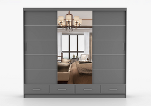Florida 3 Door Sliding Mirror Wardrobe – Large Modern Bedroom Wardrobe with Drawers