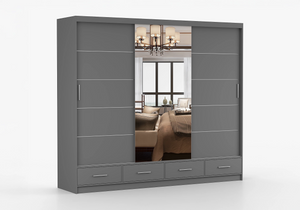 Florida 3 Door Sliding Mirror Wardrobe – Large Modern Bedroom Wardrobe with Drawers