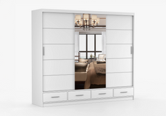 Florida 3 Door Sliding Mirror Wardrobe – Large Modern Bedroom Wardrobe with Drawers