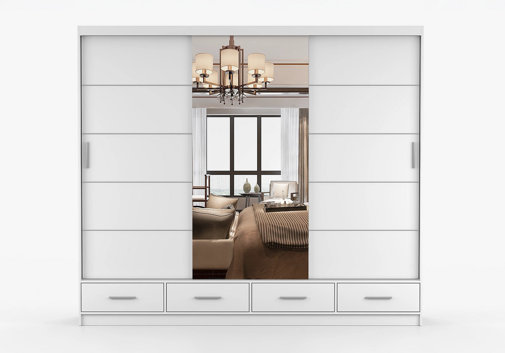 Florida 3 Door Sliding Mirror Wardrobe – Large Modern Bedroom Wardrobe with Drawers