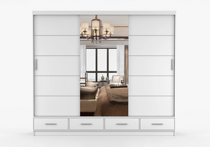 Florida 3 Door Sliding Mirror Wardrobe – Large Modern Bedroom Wardrobe with Drawers