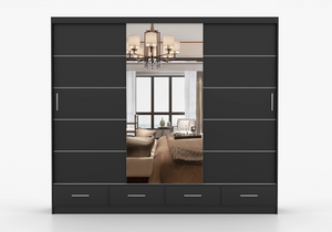 Florida 3 Door Sliding Mirror Wardrobe – Large Modern Bedroom Wardrobe with Drawers