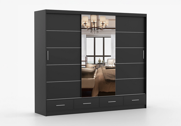 Florida 3 Door Sliding Mirror Wardrobe – Large Modern Bedroom Wardrobe with Drawers